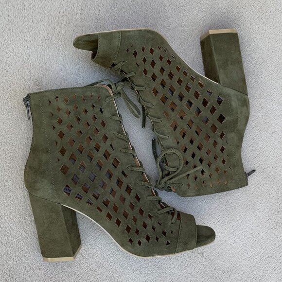 Steve Madden Denay Caged Peep Toe Block Heel Booties - Picture 9 of 13